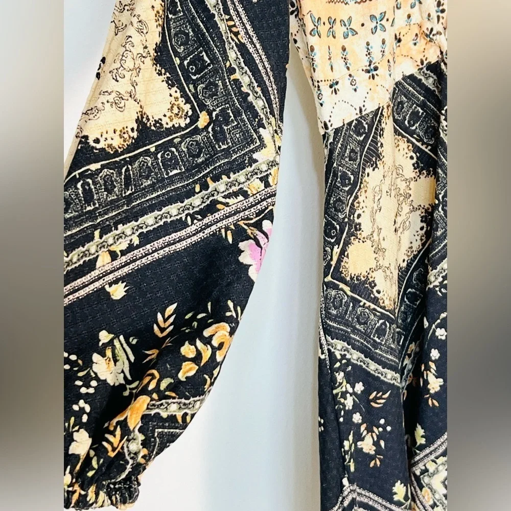 Free People Mini Boho Plunge Dress Size Xs Long Sleeve Descanso Floral